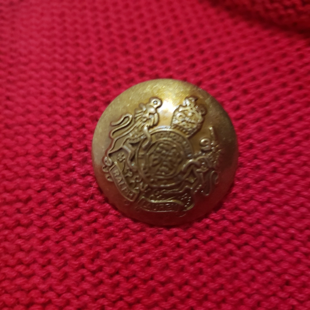 Lauren RALPH LAUREN RED Sweater Military BLAZER JACKET SIZE L Gold Button - Picture 4 of 4
